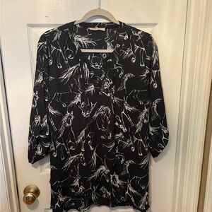My Michelle Black and White Horse Print Blouse